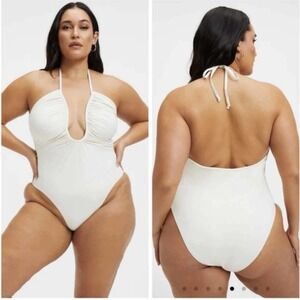 GOOD AMERICAN Leilani Halter Plunging Neck One Piece Swimsuit